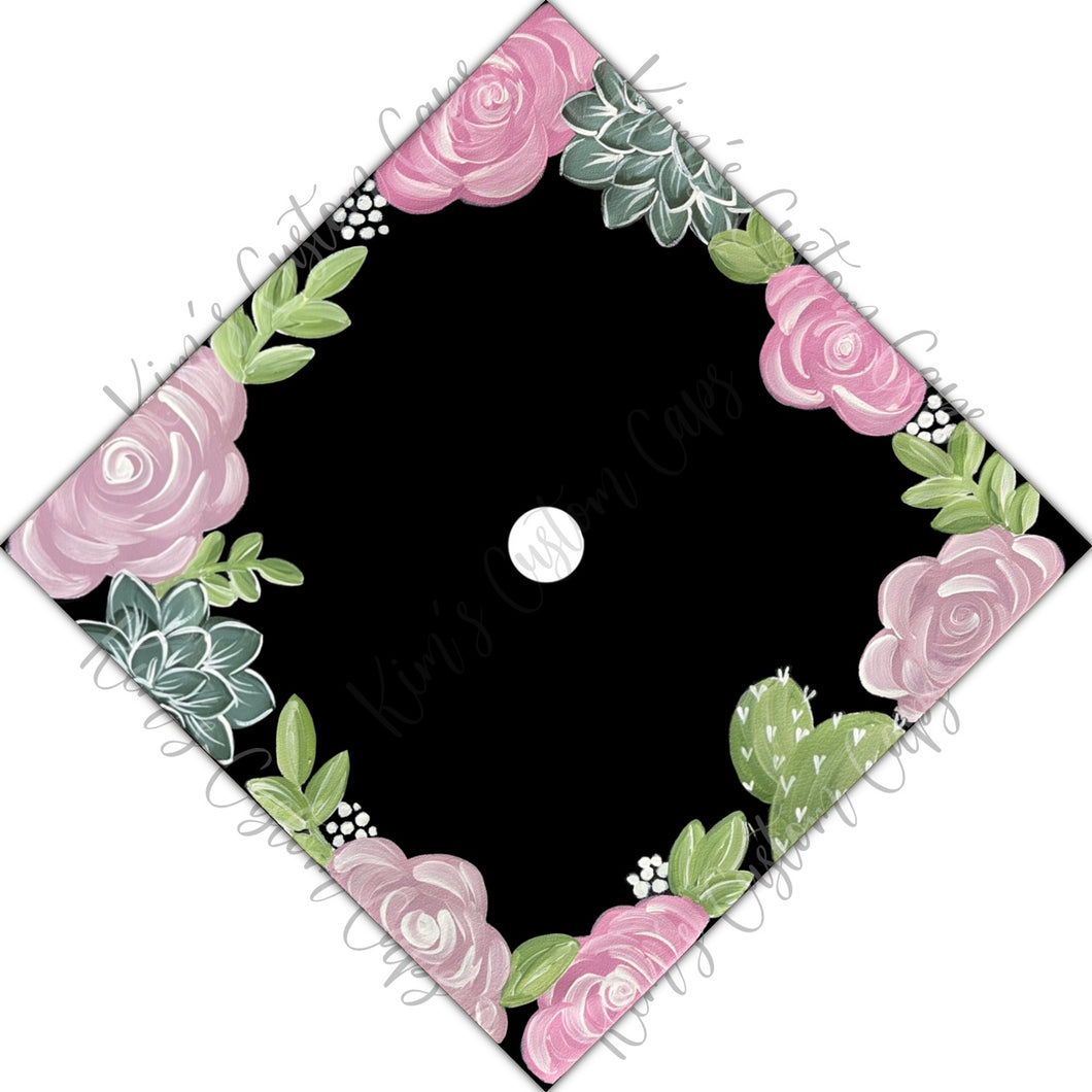 Custom Quote Floral Succulent Printed Graduation Cap Topper