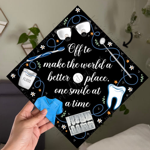 Premade Printed Dental Dentist Dentistry Graduation Cap Topper