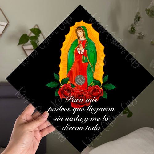 Premade Printed Floral Virgin Mary Graduation Cap Topper