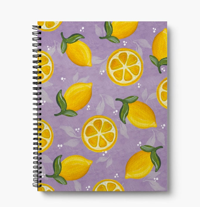 Purple Lemons 8.5” x 11” Lined Softcover Notebook