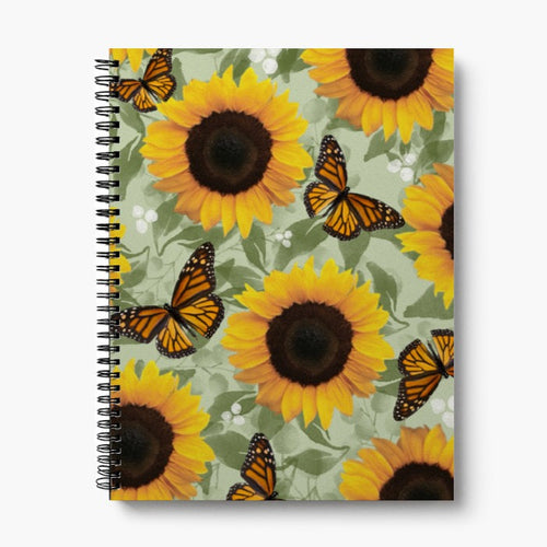 Sunflower Monarch Butterfly 8.5” x 11” Lined Softcover Notebook