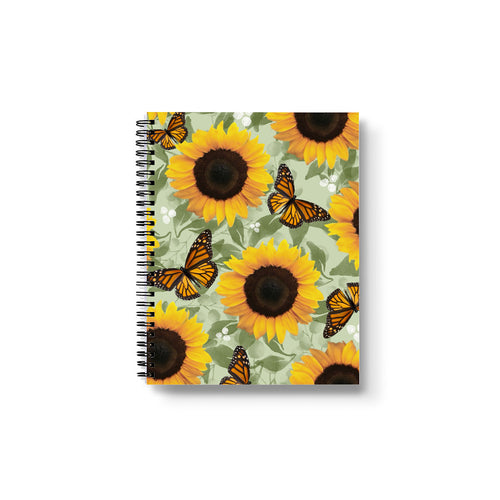 Sunflower Monarch Butterfly 7' x 9” Lined Softcover Notebook