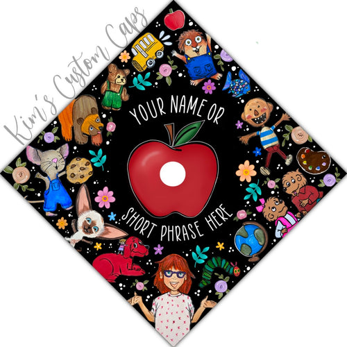 Custom Quote Apple Storybook Character Teacher Education Printed Graduation Cap Topper