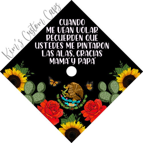 Premade Printed Floral Mexican Flag Inspired Graduation Cap Topper