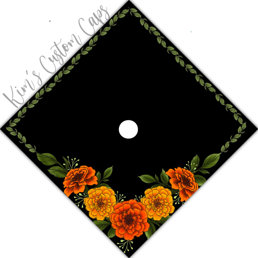 Custom Quote Floral Marigold Printed Graduation Cap Topper