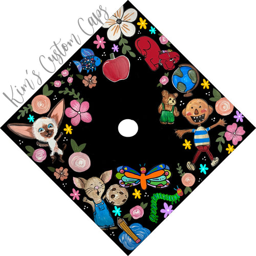 Custom Quote Floral Storybook Character Teacher Education Printed Graduation Cap Topper