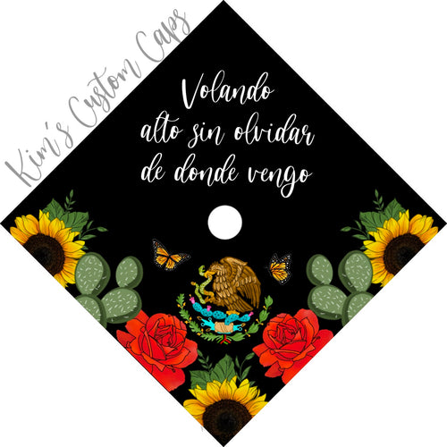 Premade Printed Floral Mexican Flag Inspired Graduation Cap Topper