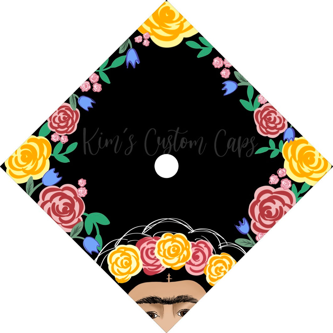 Custom Quote Floral Frida Kahlo Printed Graduation Cap Topper