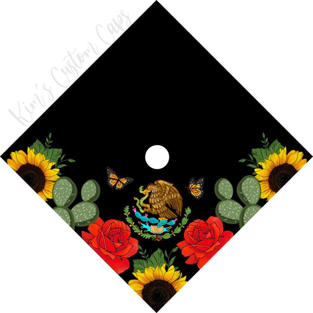 Custom Quote Floral Mexican Flag Printed Graduation Cap Topper