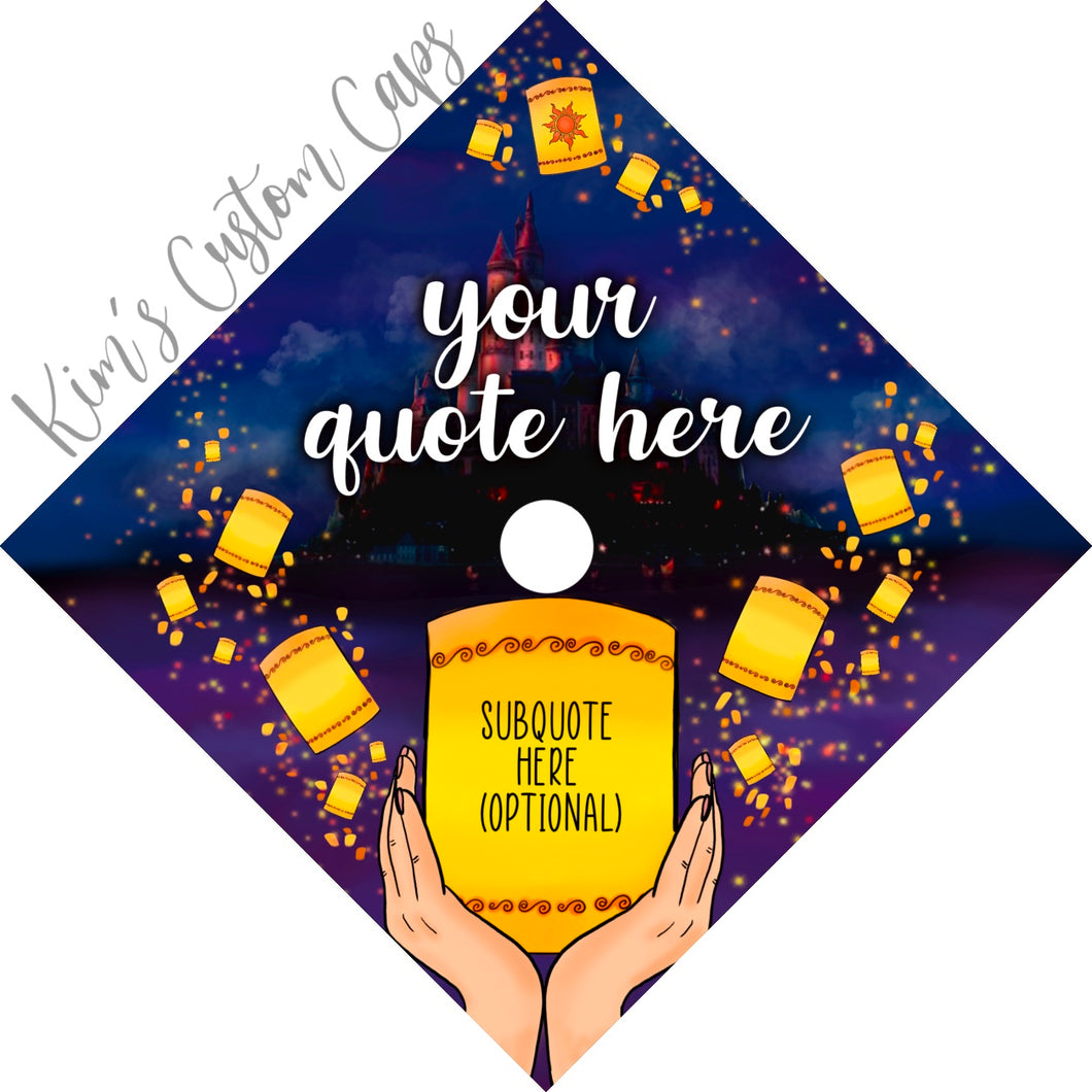 Custom Quote Castle with Lanterns Printed Graduation Cap Topper