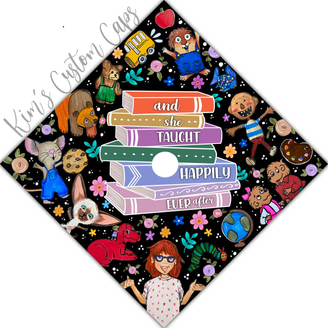 Premade Printed Teacher Education Storybook Character Books Graduation Cap Topper