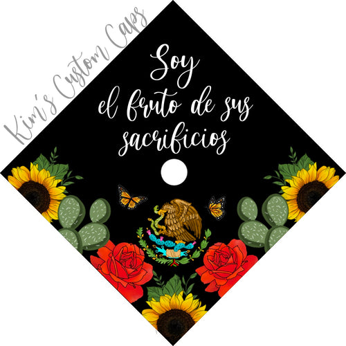 Premade Printed Floral Mexican Flag Inspired Graduation Cap Topper