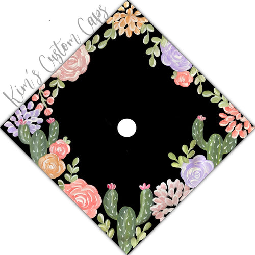 Custom Quote Floral Cactus Printed Graduation Cap Topper