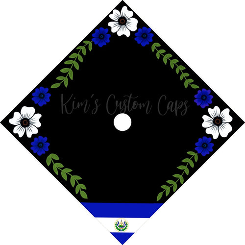 Custom Quote Floral Printed Graduation Cap Topper with Interchangeable Flag