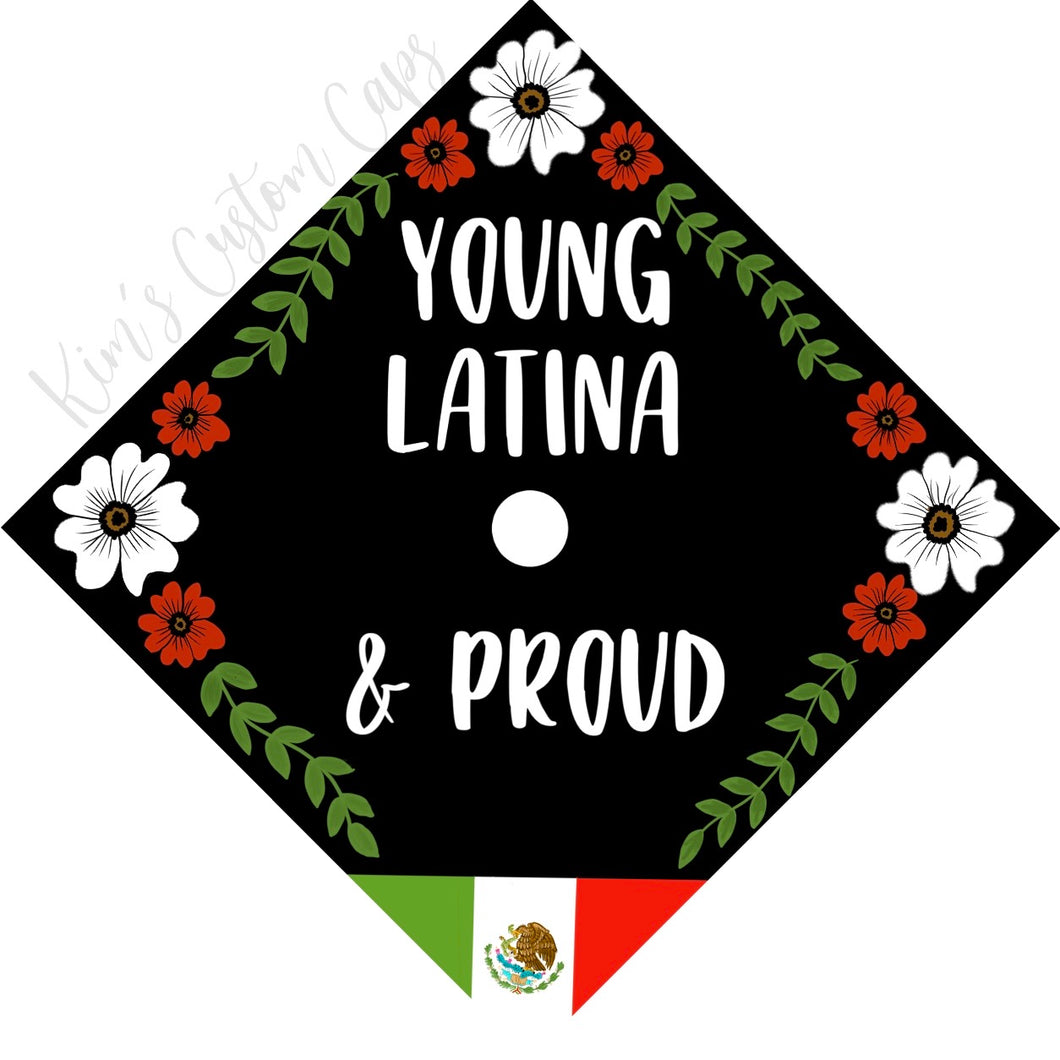 CLEARANCE! Premade Printed Floral Graduation Cap Topper with Interchangeable Flag