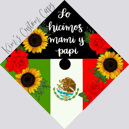 Premade Printed Floral Graduation Cap Topper with Interchangeable Flag