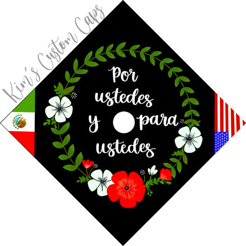CLEARANCE! Premade Printed Floral Graduation Cap Topper with Interchangeable Flags