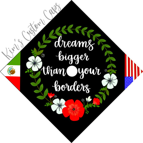 Premade Printed Floral Graduation Cap Topper with Interchangeable Flags