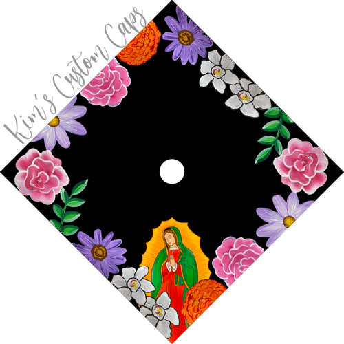 Custom Quote Floral Virgin Mary Printed Graduation Cap Topper
