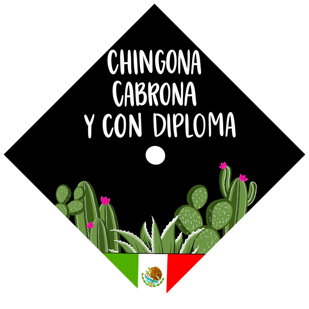 CLEARANCE! Premade Printed Cacti Graduation Cap Topper with Interchangeable Flag