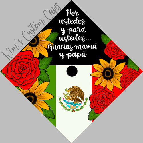 Premade Printed Floral Graduation Cap Topper with Interchangeable Flag