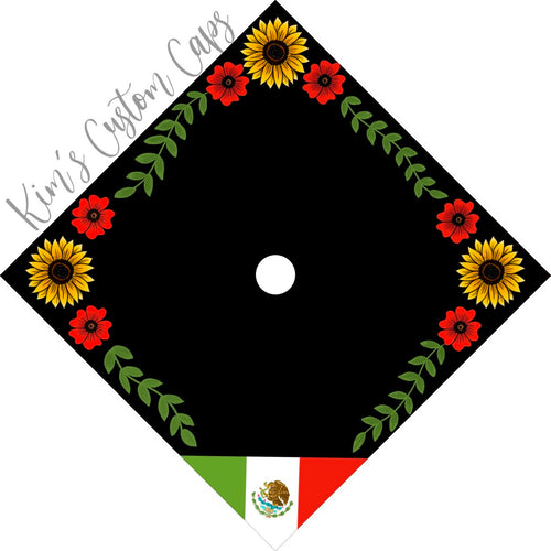 Custom Quote Floral Printed Graduation Cap Topper with Interchangeable Flag