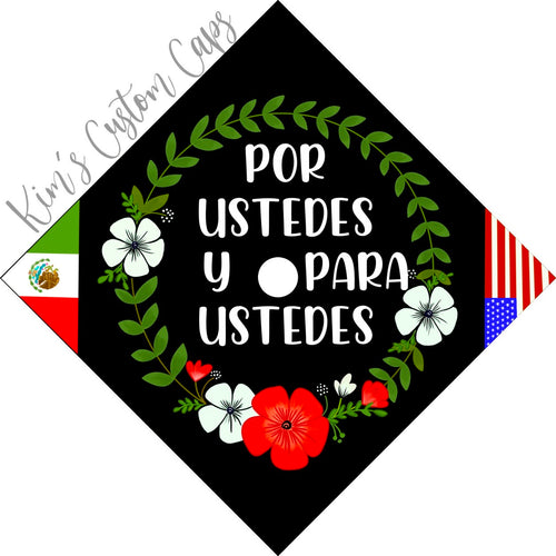 CLEARANCE! Premade Printed Floral Graduation Cap Topper with Interchangeable Flags