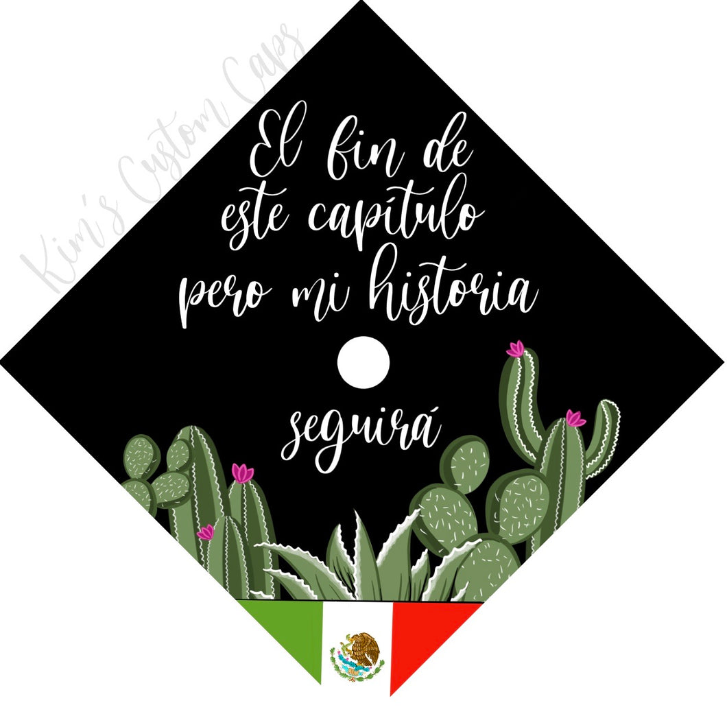 Premade Printed Cacti Graduation Cap Topper with Interchangeable Flag